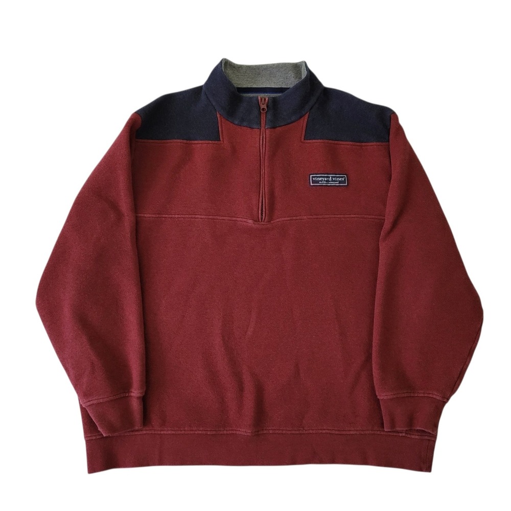 Vineyard Vines Shep Shirt Mens 2XB 2X Burgundy Red Blue Quarter Zip Pullover